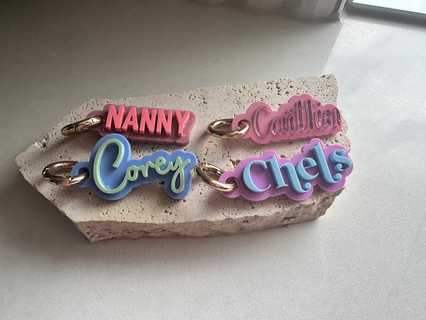 Name keyrings / bag tags