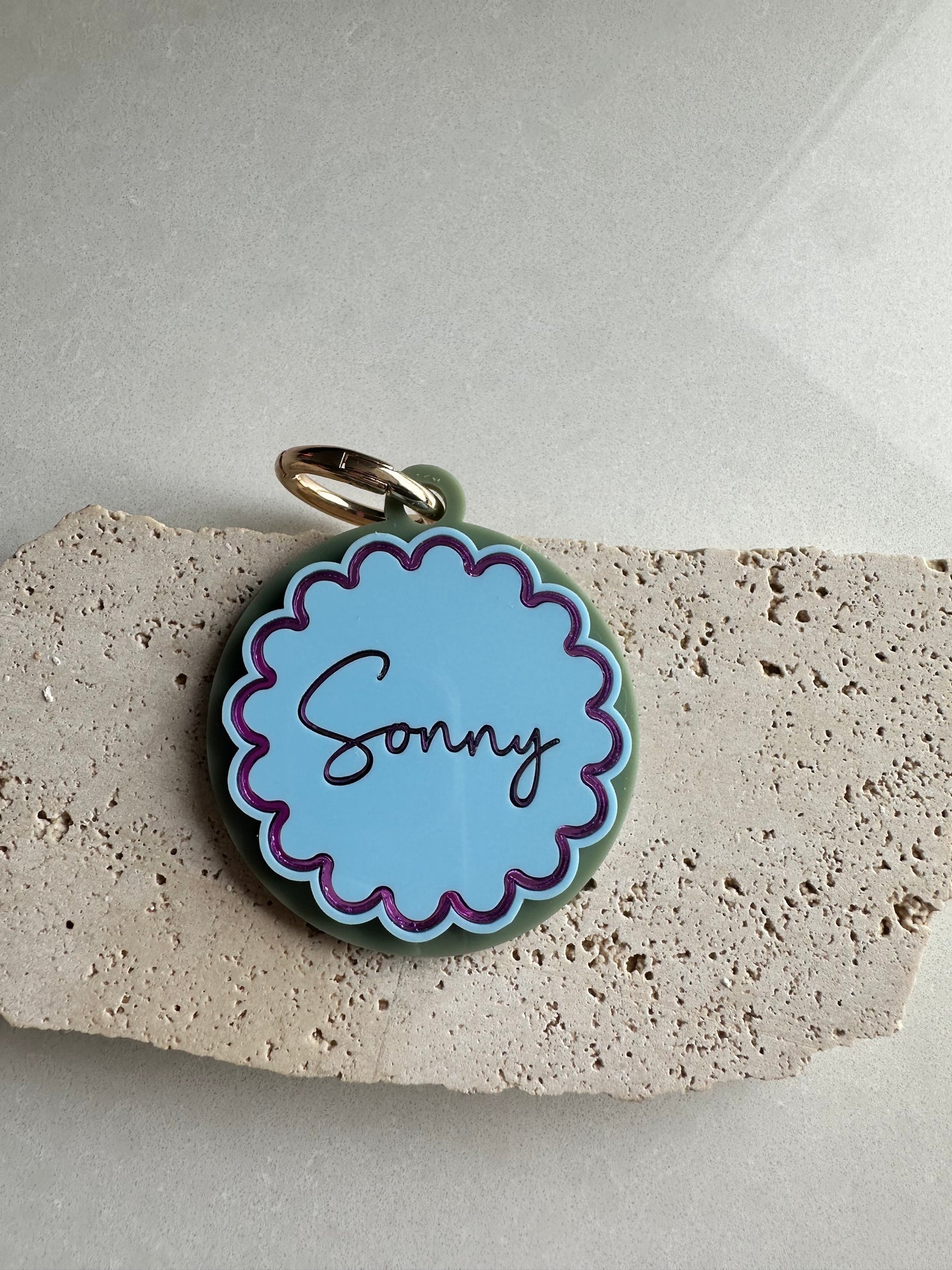 Scalloped shape keyrings / bag tags