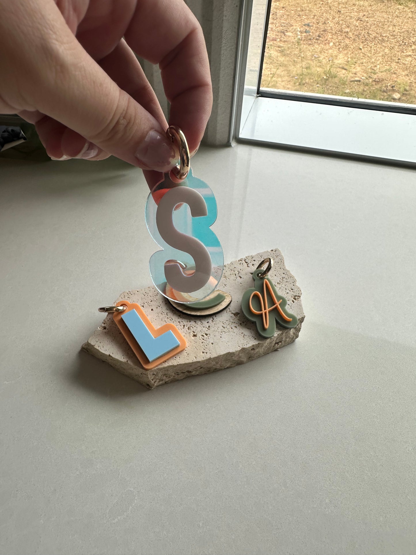 Letter keyrings / bag tags