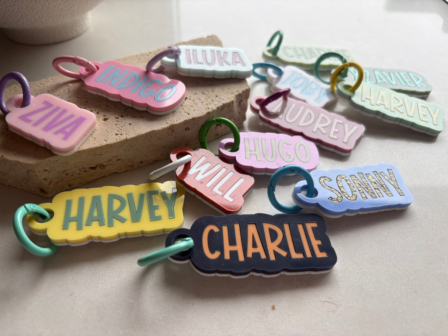 Name keyrings / bag tags